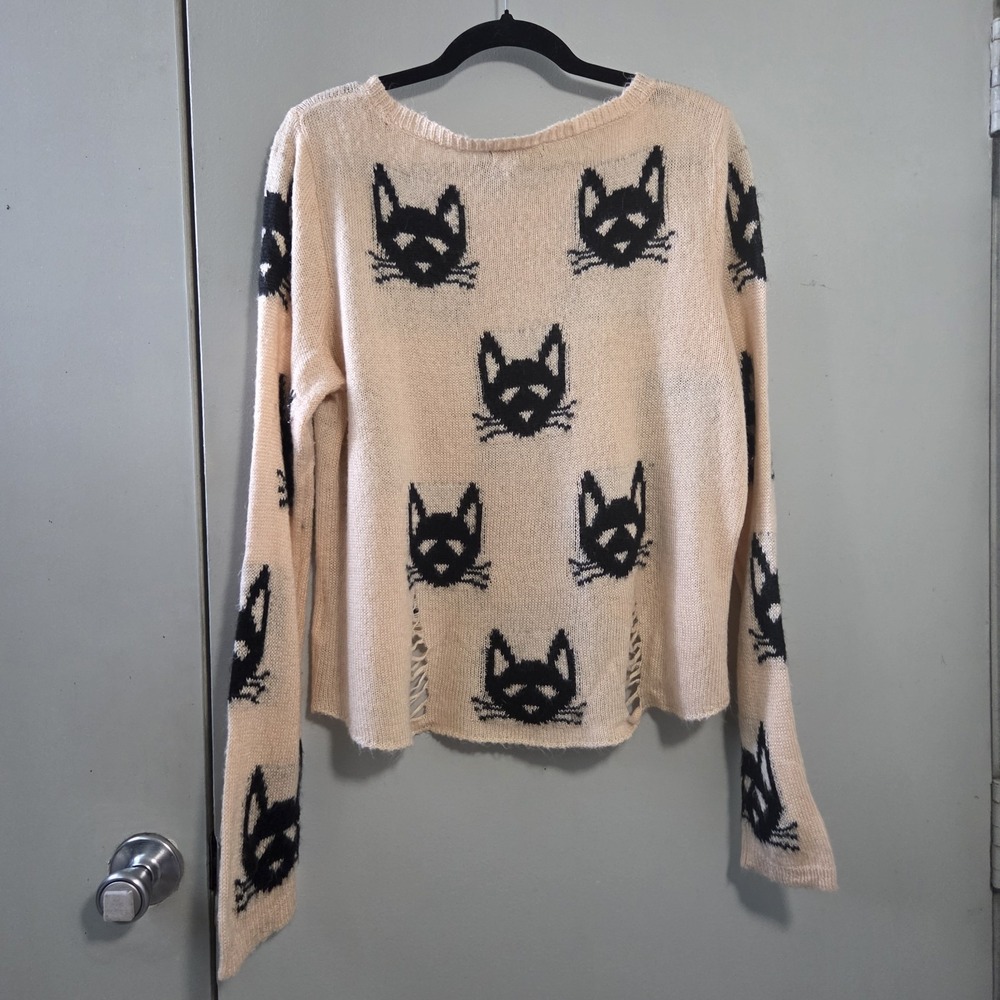 Material Girl XL Cat Sweater Distressed Knit Goth Grunge Alt Cat Lady Punk Y2K - Picture 5 of 10